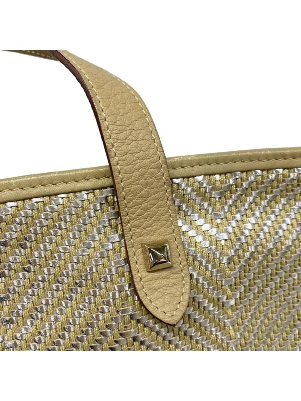 Hermes Tote Chain Nye PM Gray Beige Silver Braided Leather
